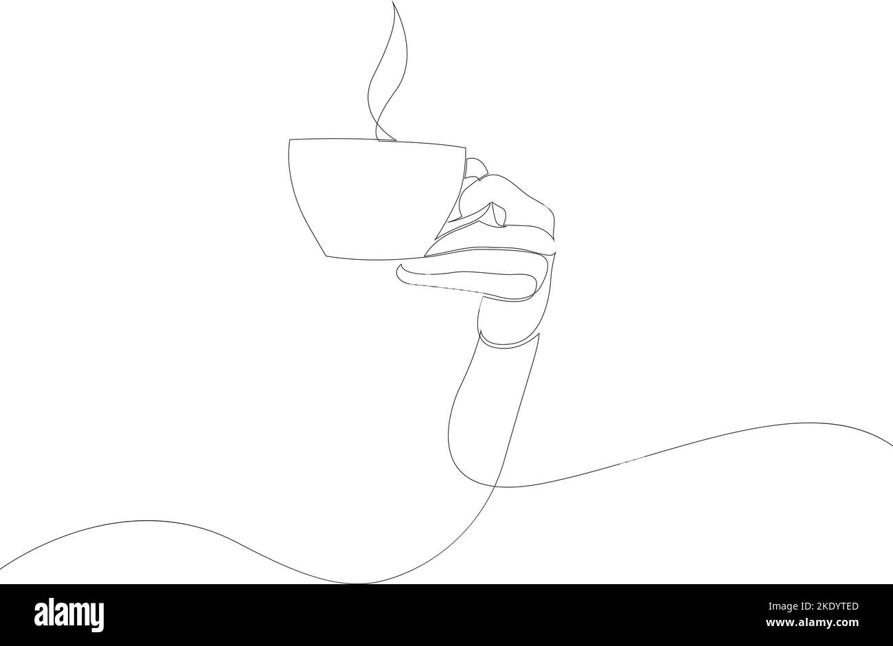 Disegno a linea continua della mano che tiene una tazza di tè o caffè caldo. Illustrazione vettoriale Illustrazione Vettoriale