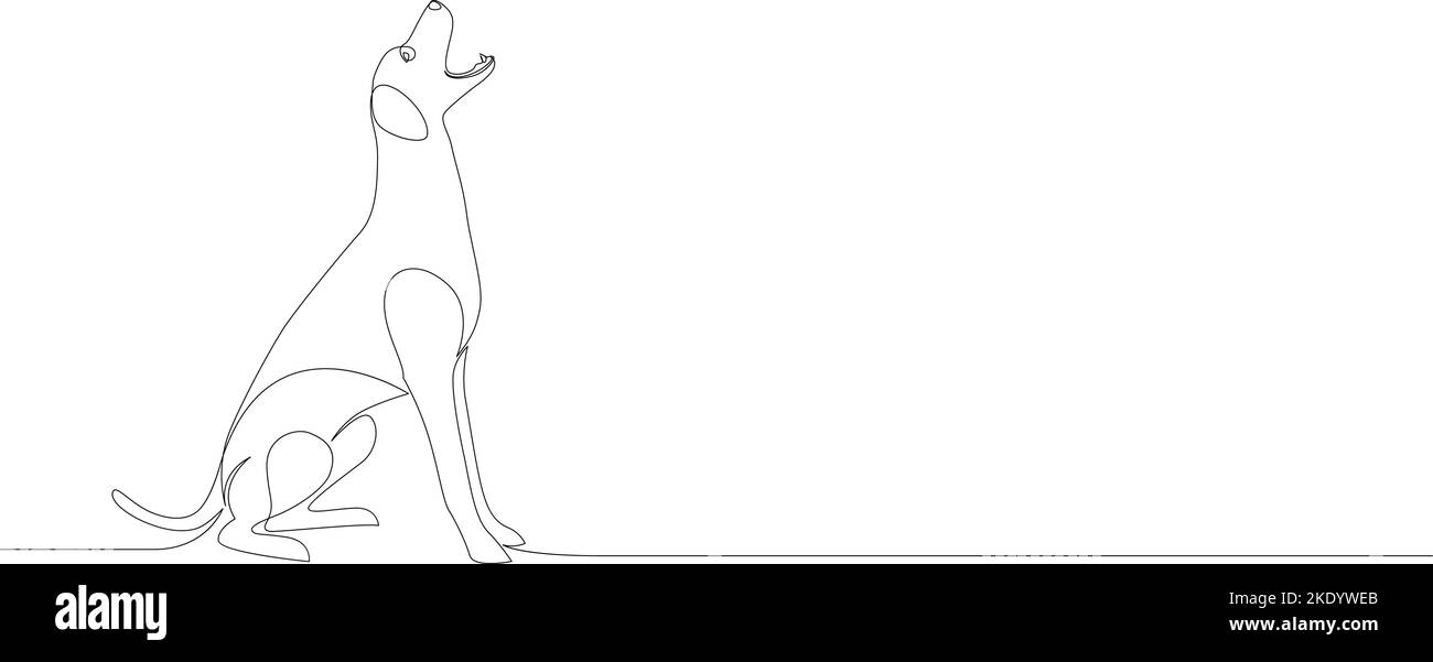 Disegno a linea continua di un cane seduto a bocca aperta. Illustrazione vettoriale Illustrazione Vettoriale
