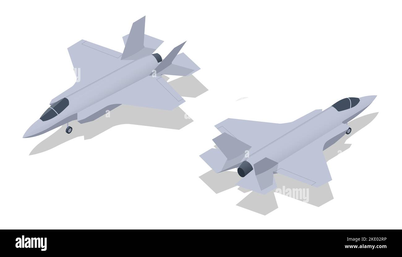 Isometric Lockheed Martin F-35 Lightning II Multirole Fighter. Capacità di guerra e intelligence elettronica, sorveglianza, ricognizione Illustrazione Vettoriale