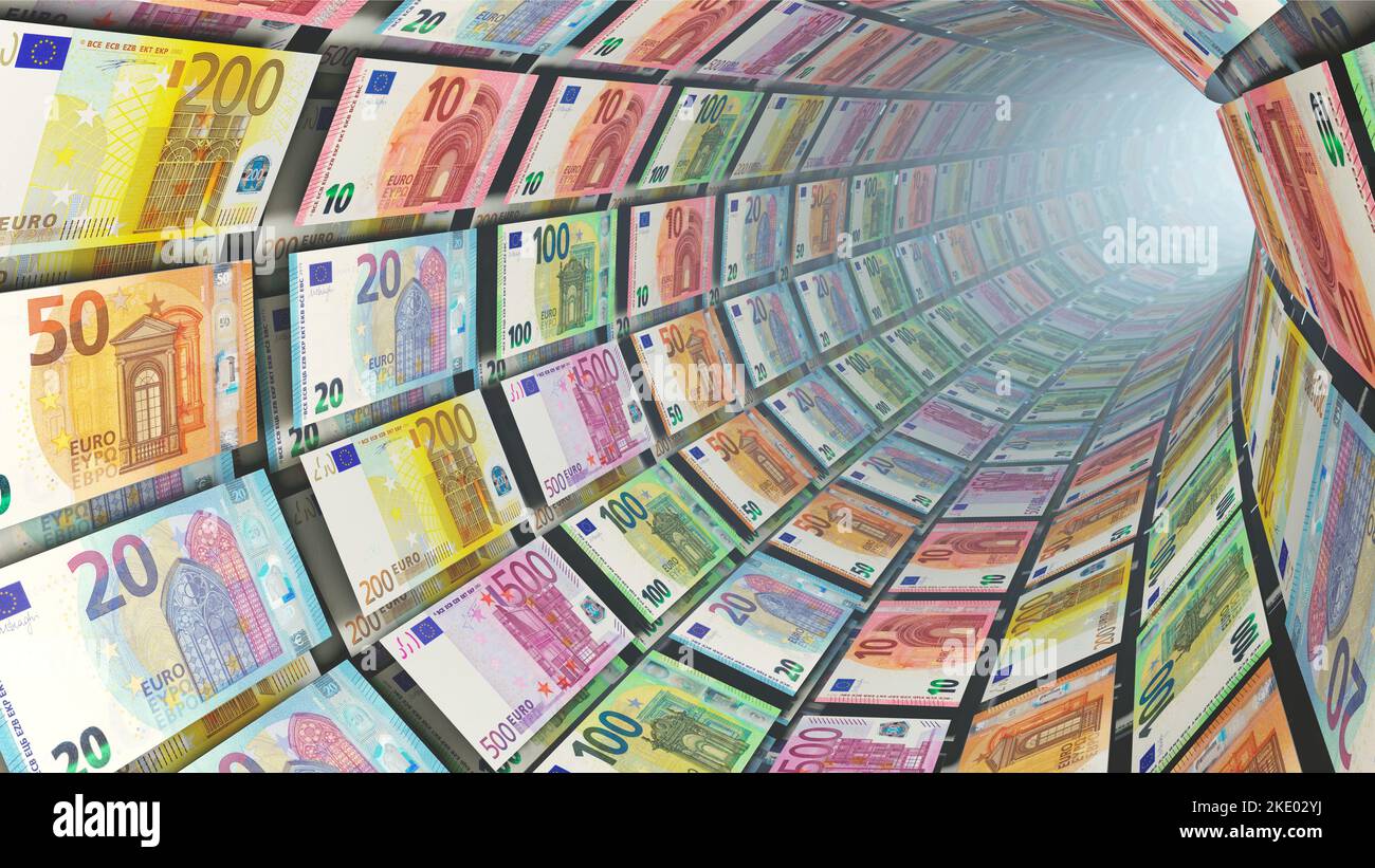 Cashflow - flusso di cassa - varie fatture in euro come flusso di denaro Foto Stock