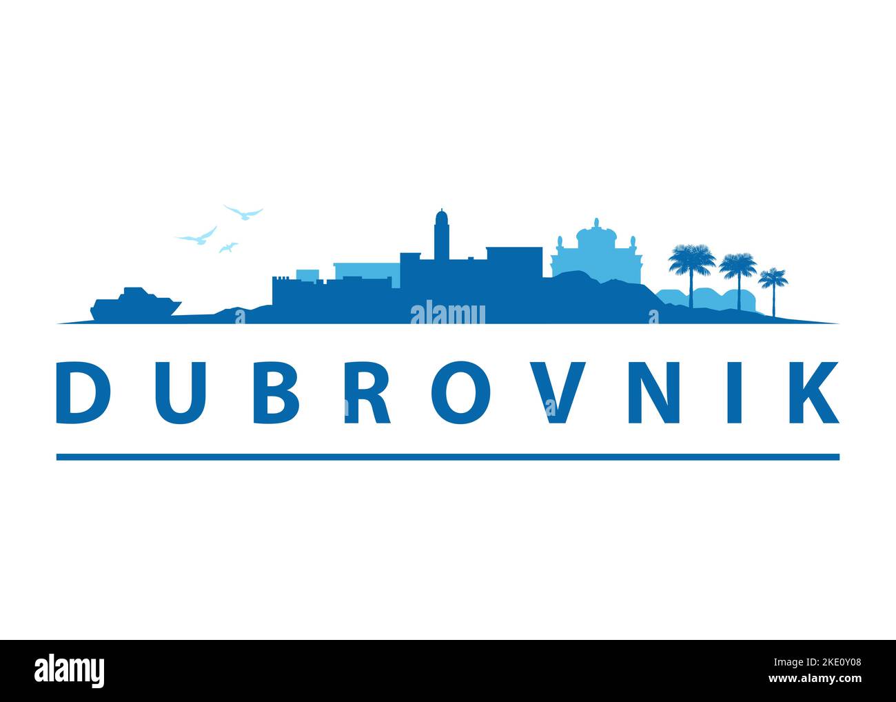 Dubrovnik Croatian City Skyline Paesaggio Black Vector Shape Silhouette Graphic. Destinazione in Croazia. Illustrazione Vettoriale