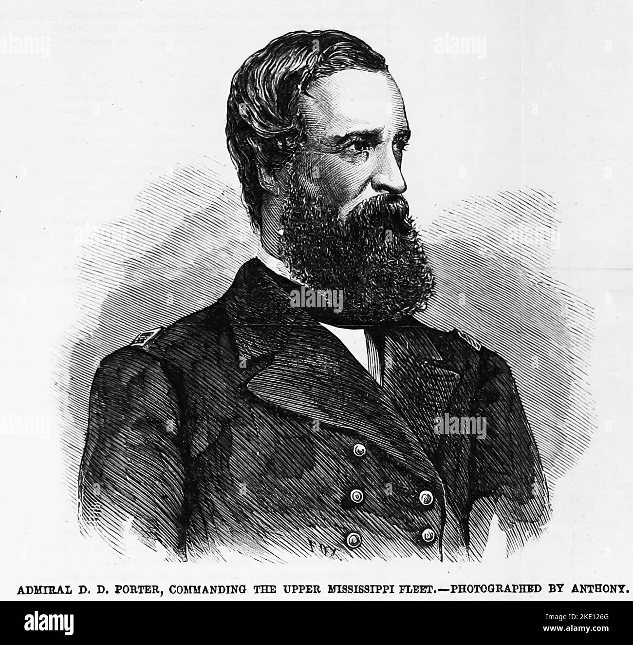Ritratto dell'ammiraglio David Dixon Porter, comandante della flotta superiore del Mississippi. 1863. Illustrazione della guerra civile americana del 19th° secolo dal quotidiano illustrato di Frank Leslie Foto Stock