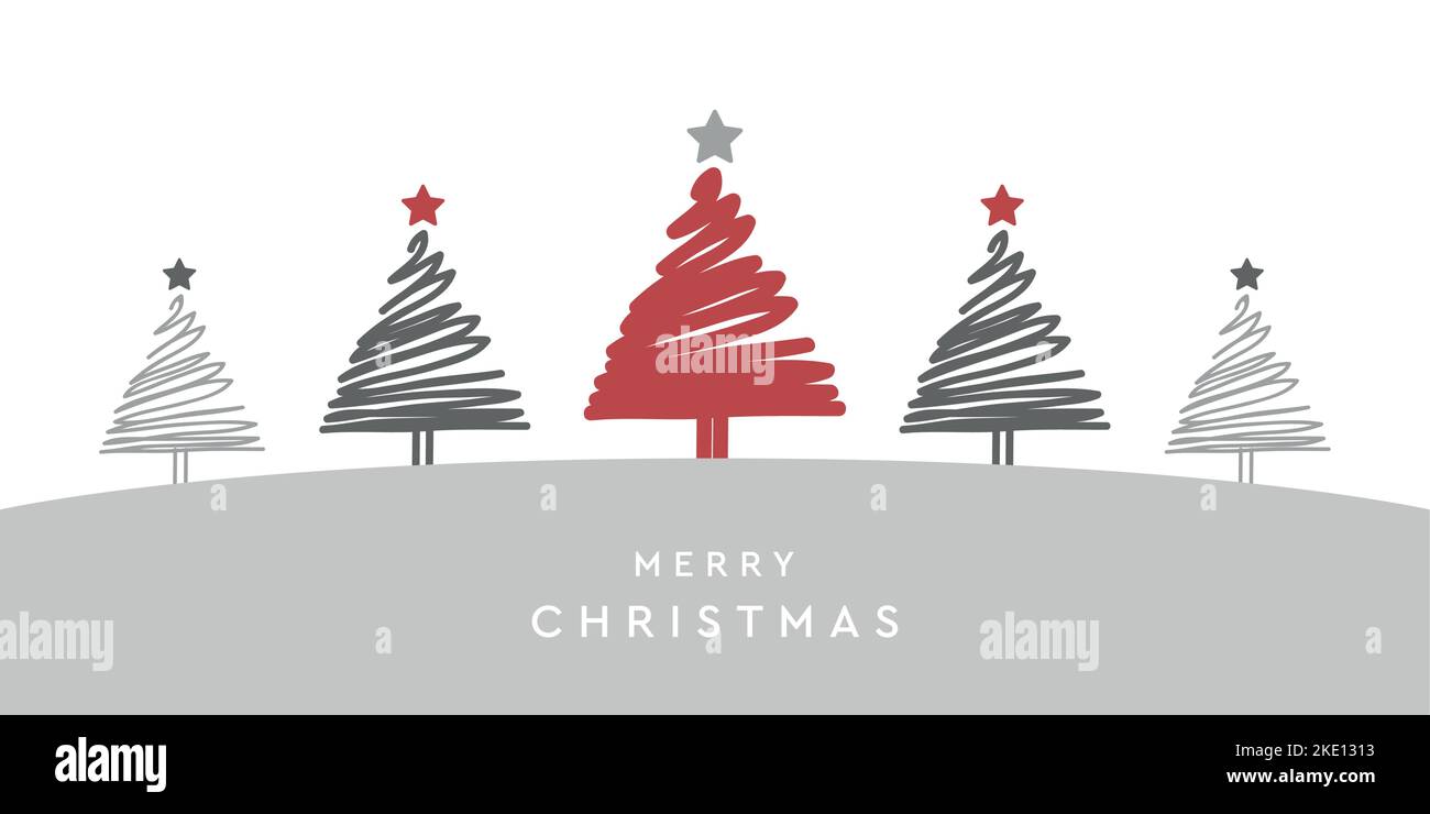 rosso e bianco astratto paesaggio invernale abete bordo albero di natale Illustrazione Vettoriale