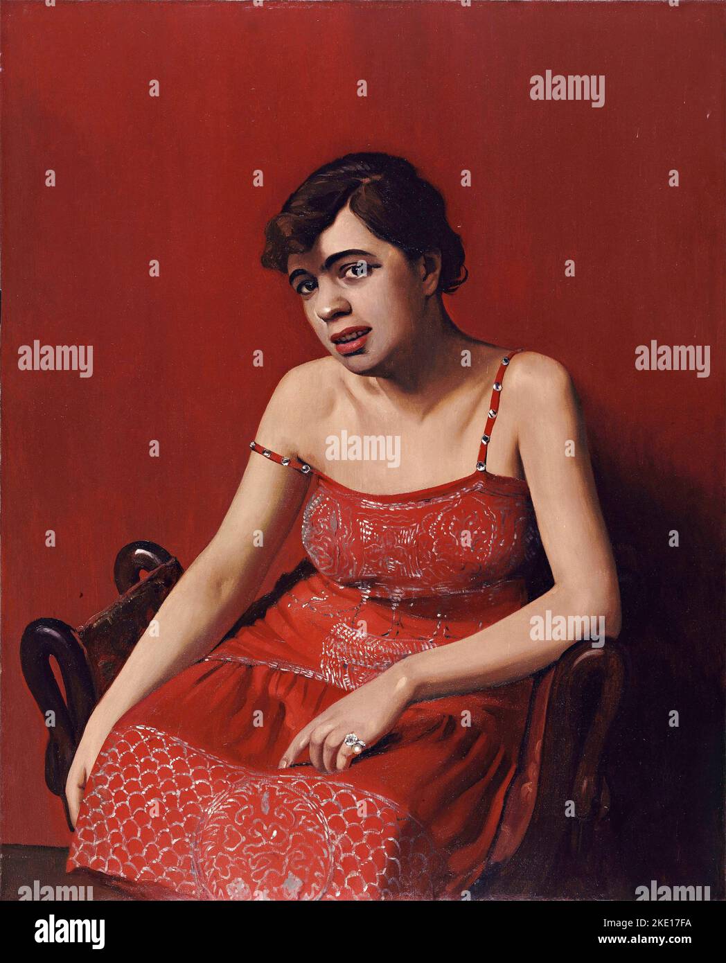 Donna rumena in un abito rosso dell'artista svizzero/francese, Félix Vallotton (1865-1925), olio su tela, 20th ° secolo Foto Stock