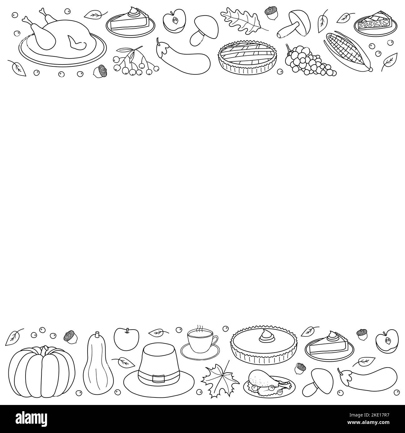 Poster con le icone del Thanksgiving e lo spazio per il testo. Illustrazione Vettoriale