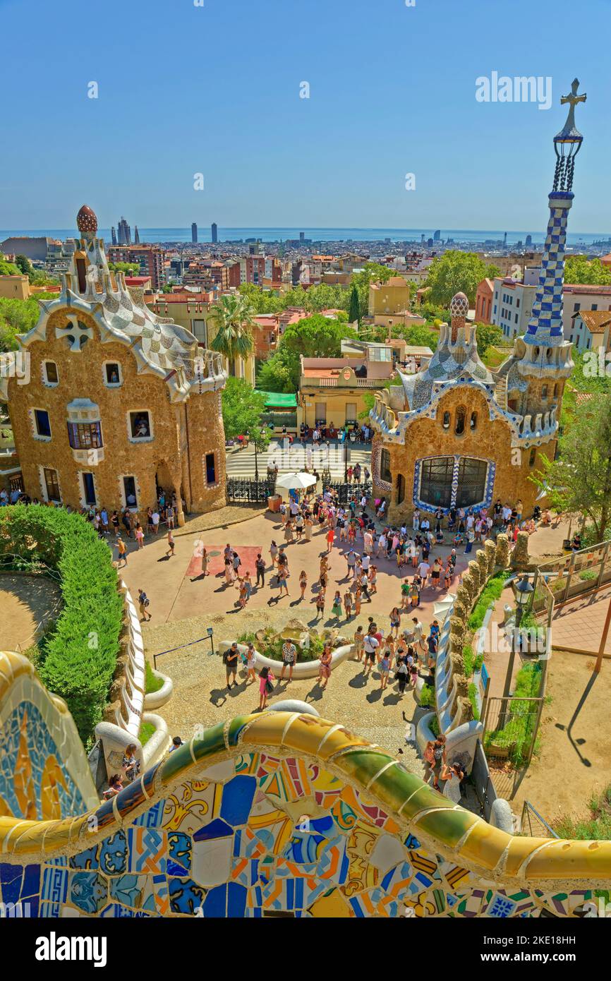Park Guell, il Gaudi ha creato un parco di design a Barcellona, Spagna. Foto Stock