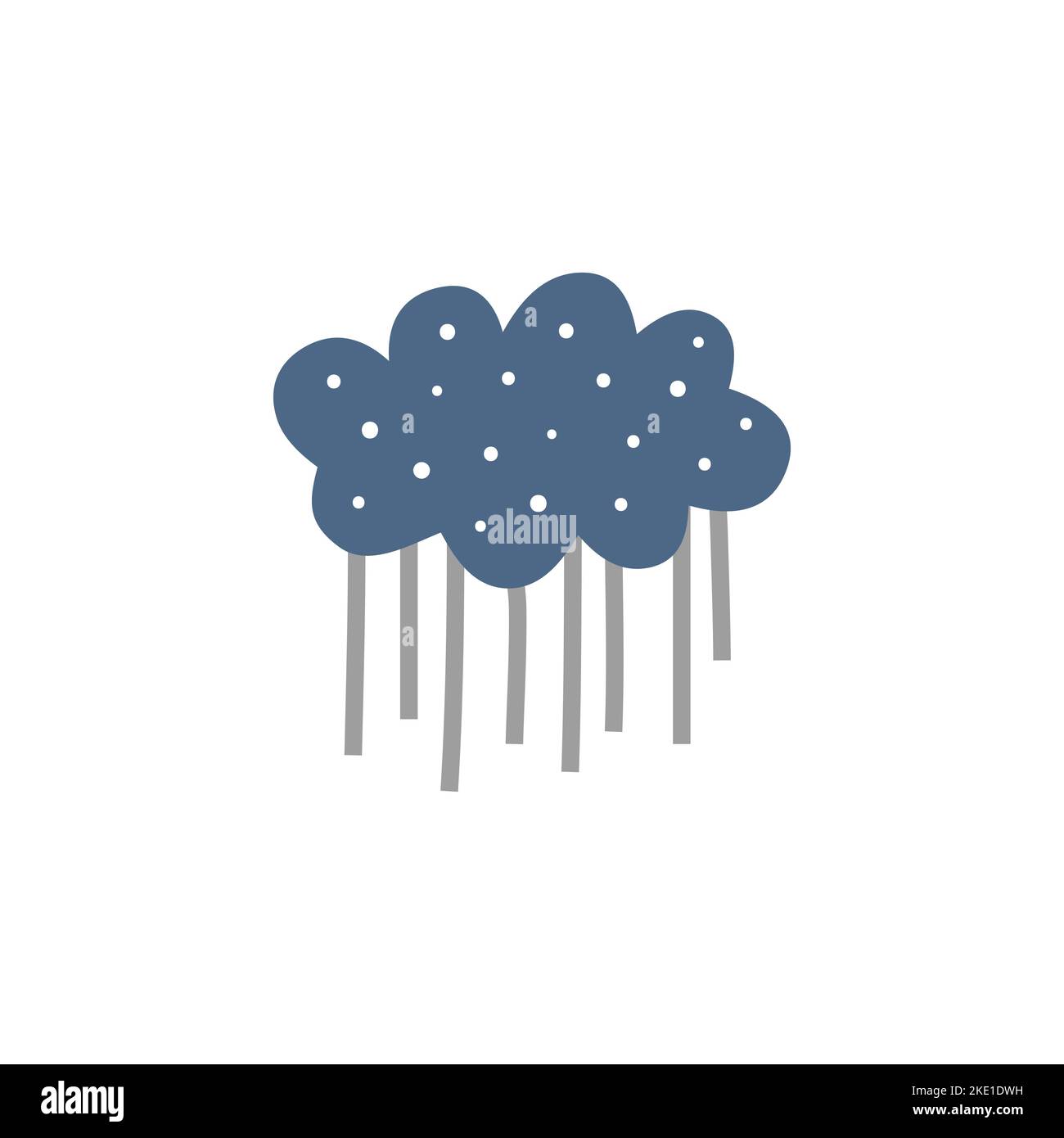 Carino scandinavo nuvola piovosa per manifesti vivaio, arti per bambini, boho card, baby shower, tessuto isolato su sfondo bianco. Illustrazione Vettoriale