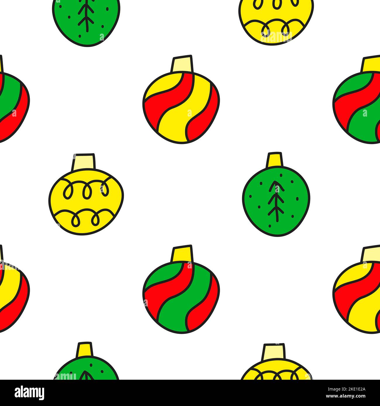 Modello senza cuciture con palline di Natale o baubles graziosi e colorati. Illustrazione Vettoriale