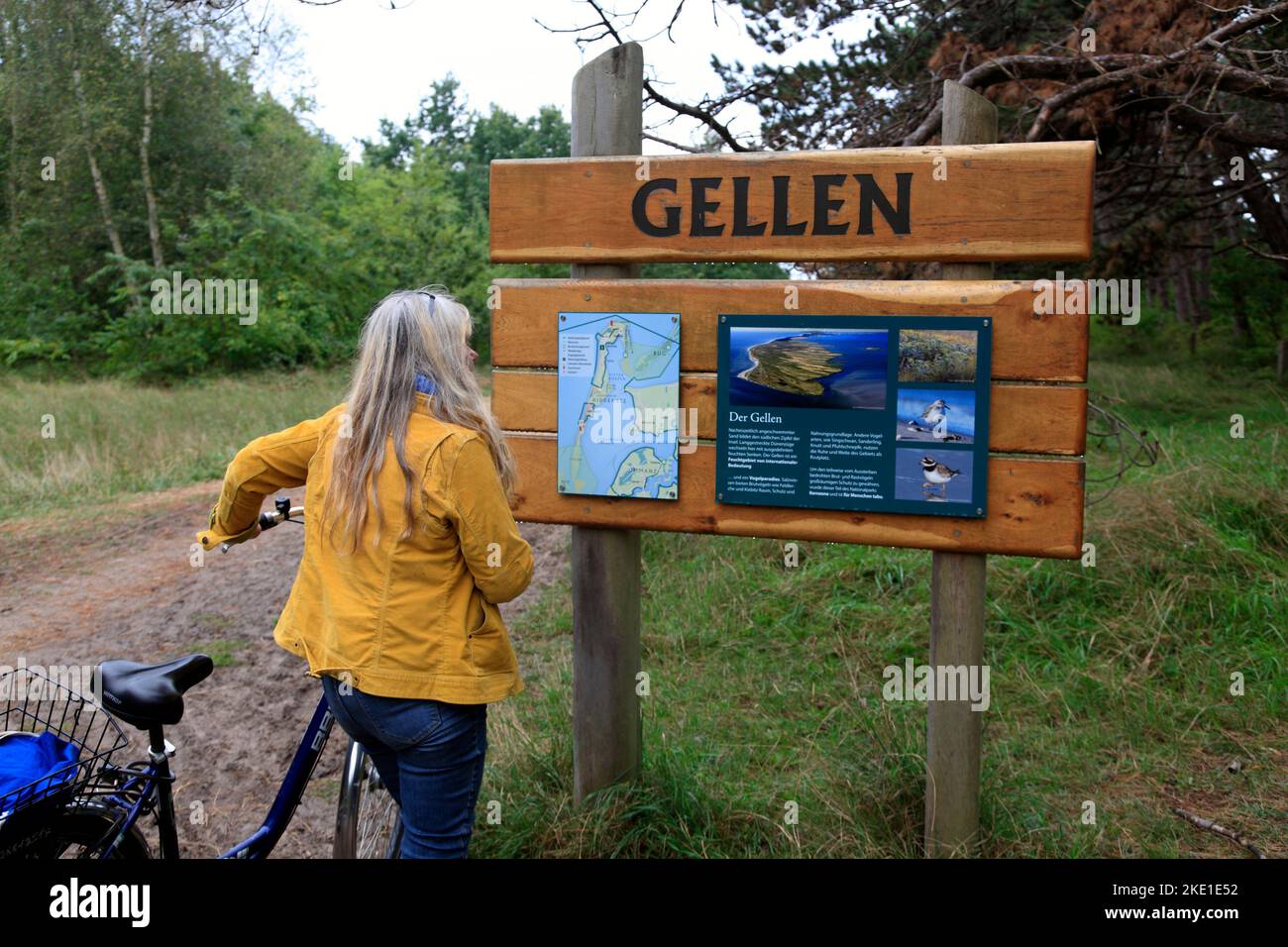 Cartello a Gellen, Hiddensee Island, Mar Baltico, Meclemburgo Pomerania occidentale, Germania Foto Stock