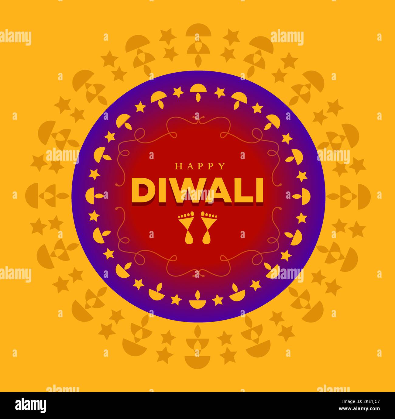 Buon saluto diwali con impronte dorate. Felice Diwali icona. Illustrazione Vettoriale