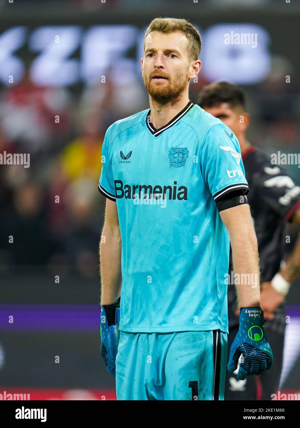 COLONIA, GERMANIA - NOVEMBRE 9: Lukas Hradecky di Bayer 04 Leverkusen durante la partita della Bundesliga tra il 1. FC Koln e Bayer 04 Leverkusen al RheinEnergieStadion il 9 novembre 2022 a Colonia, Germania (Foto di René Nijhuis/Orange Pictures) Foto Stock