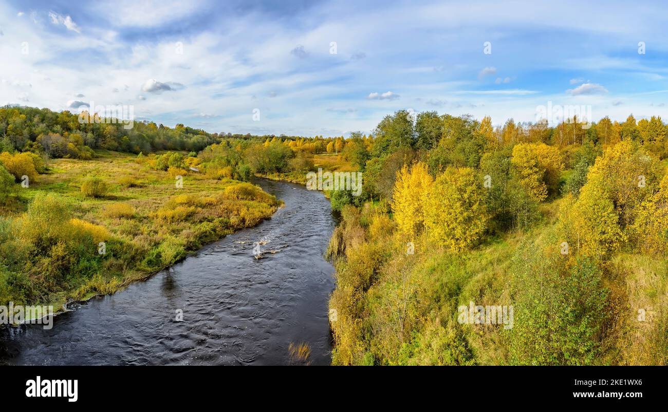 Vista sul fiume Tosna nella riserva Sablinsky nella regione di Leningrado Foto Stock