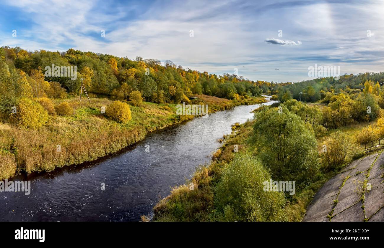 Vista sul fiume Tosna nella riserva Sablinsky nella regione di Leningrado Foto Stock