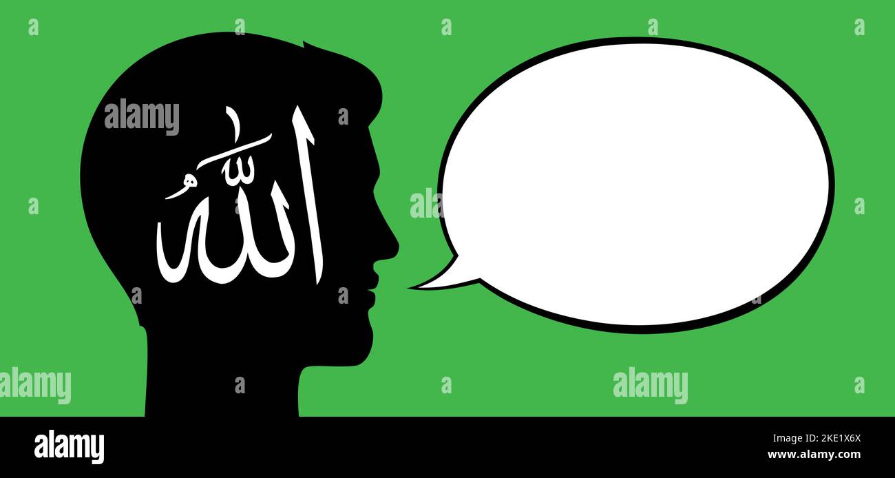Uomo musulmano con bolla di testo vuota per la frase o il posizionamento di parole. La persona araba parla o dice qualcosa, illustrazione di vettore di stile piatto. Illustrazione Vettoriale
