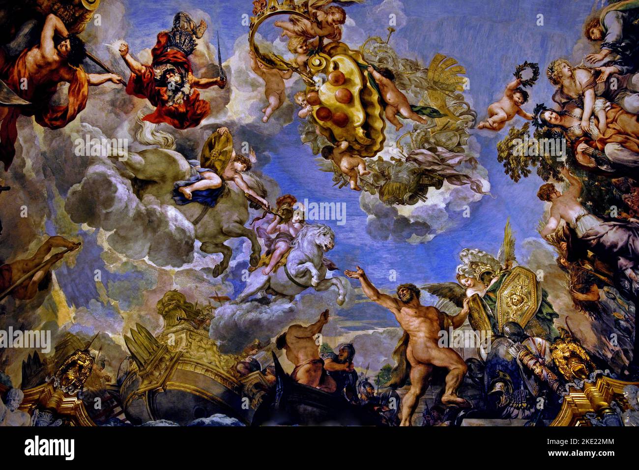 Lo stemma mediceo affresco soffitto di Piti Place Firenze, Italia. ( Soffitto fresco con stemma mediceo di Pietro da Cortona 1643 - 1644 ) affresco barocco Foto Stock