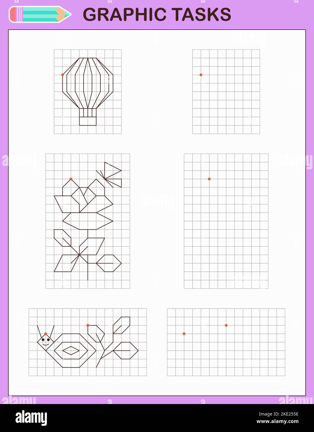 Attività grafiche per celle. Giochi educativi per bambini Illustrazione Vettoriale