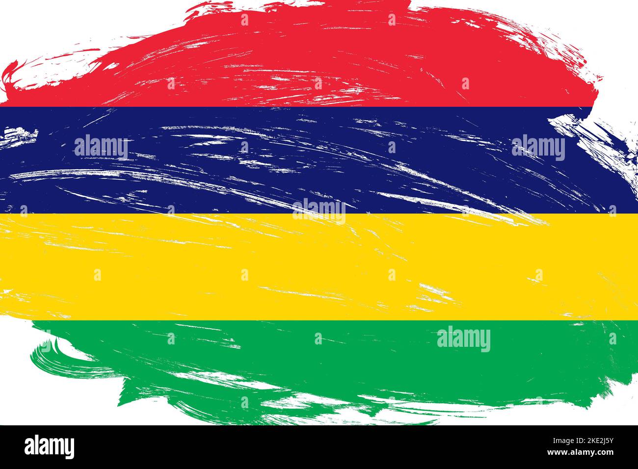 Pennello stroke stressato dipinto bandiera mauritius su sfondo bianco Foto Stock