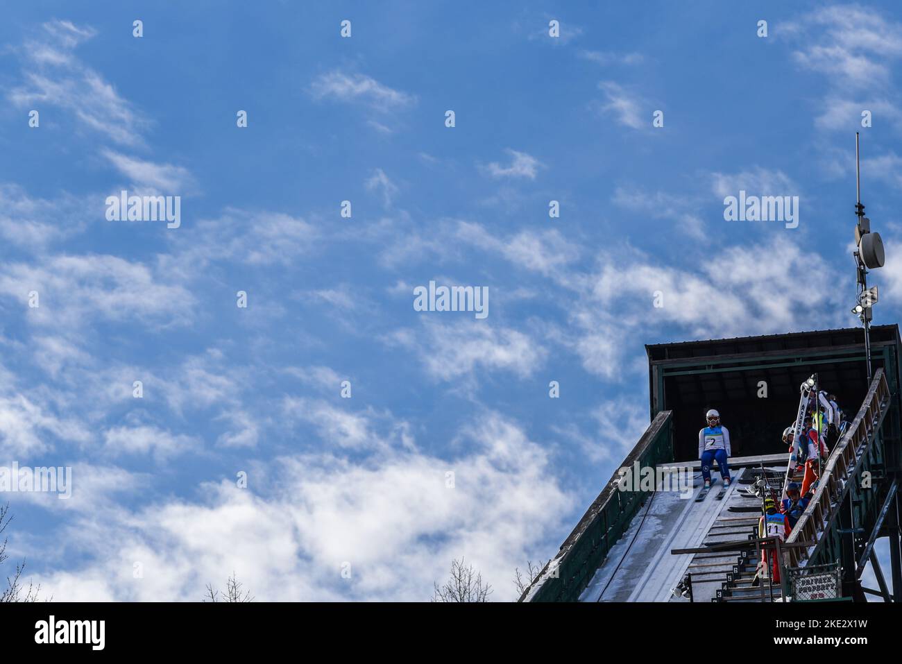 Il 100th° anniversario del trampolino da sci di Harris Hill a Brattleboro, Vermont, USA, 20 febbraio 2022. Foto Stock