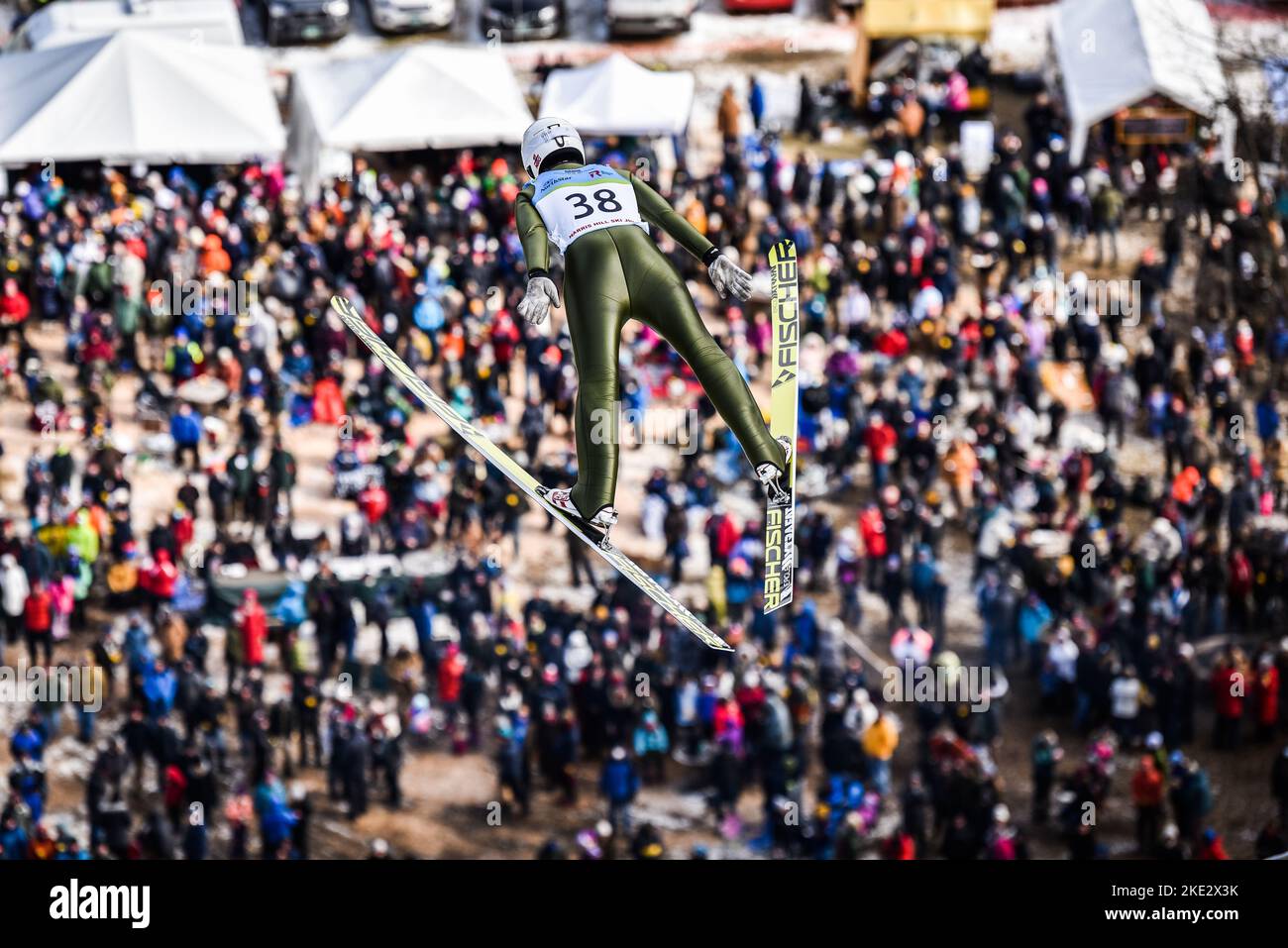 Il 100th° anniversario del trampolino da sci di Harris Hill a Brattleboro, Vermont, USA, 20 febbraio 2022. Foto Stock