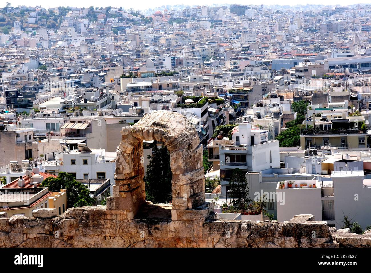 Vista sul tetto di Atene Grecia dall'Acropoli Foto Stock