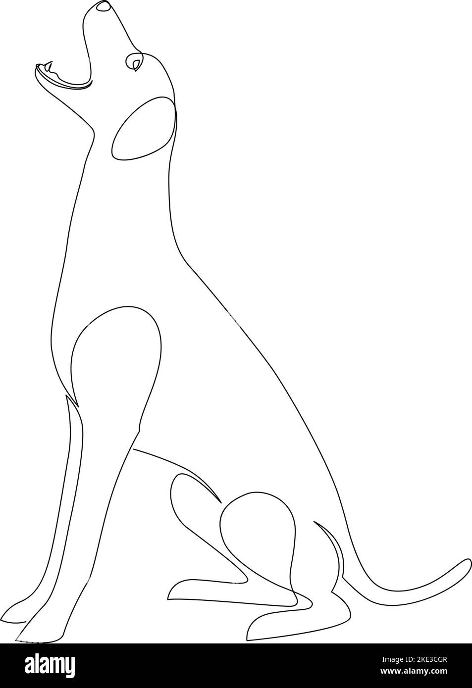 Disegno a linea continua di un cane seduto a bocca aperta. Illustrazione vettoriale Illustrazione Vettoriale