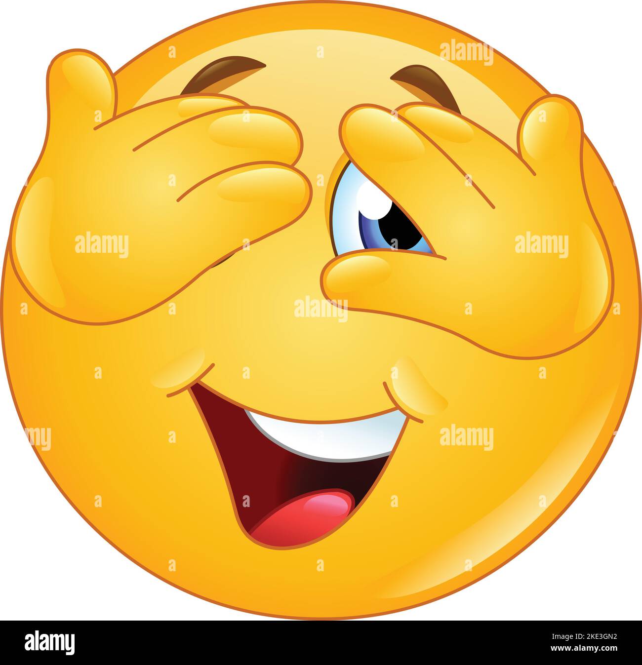 Emoji felice emoticon che copre gli occhi e peeking, in attesa di una sorpresa Illustrazione Vettoriale
