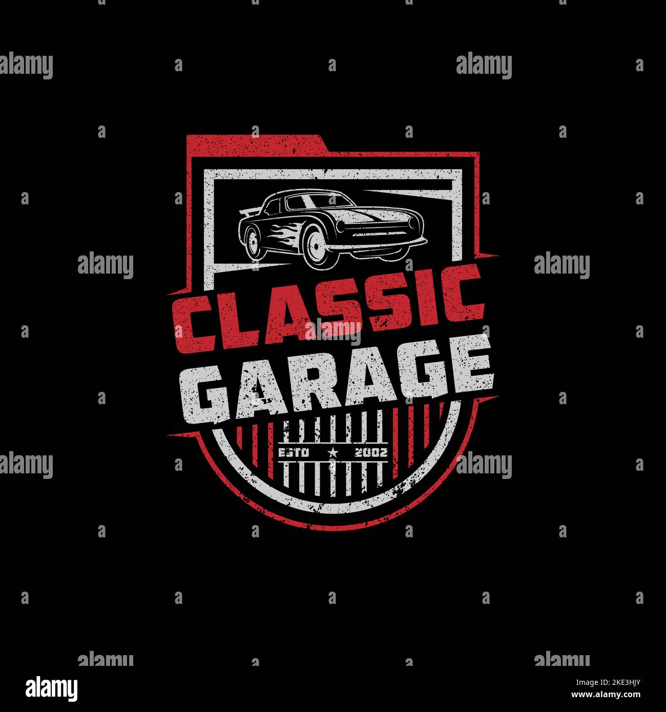Automotive Auto Classic Car Garage Logo vettore, riparazione e modifica modello di logo auto con stile rustico, vintage, retrò Illustrazione Vettoriale