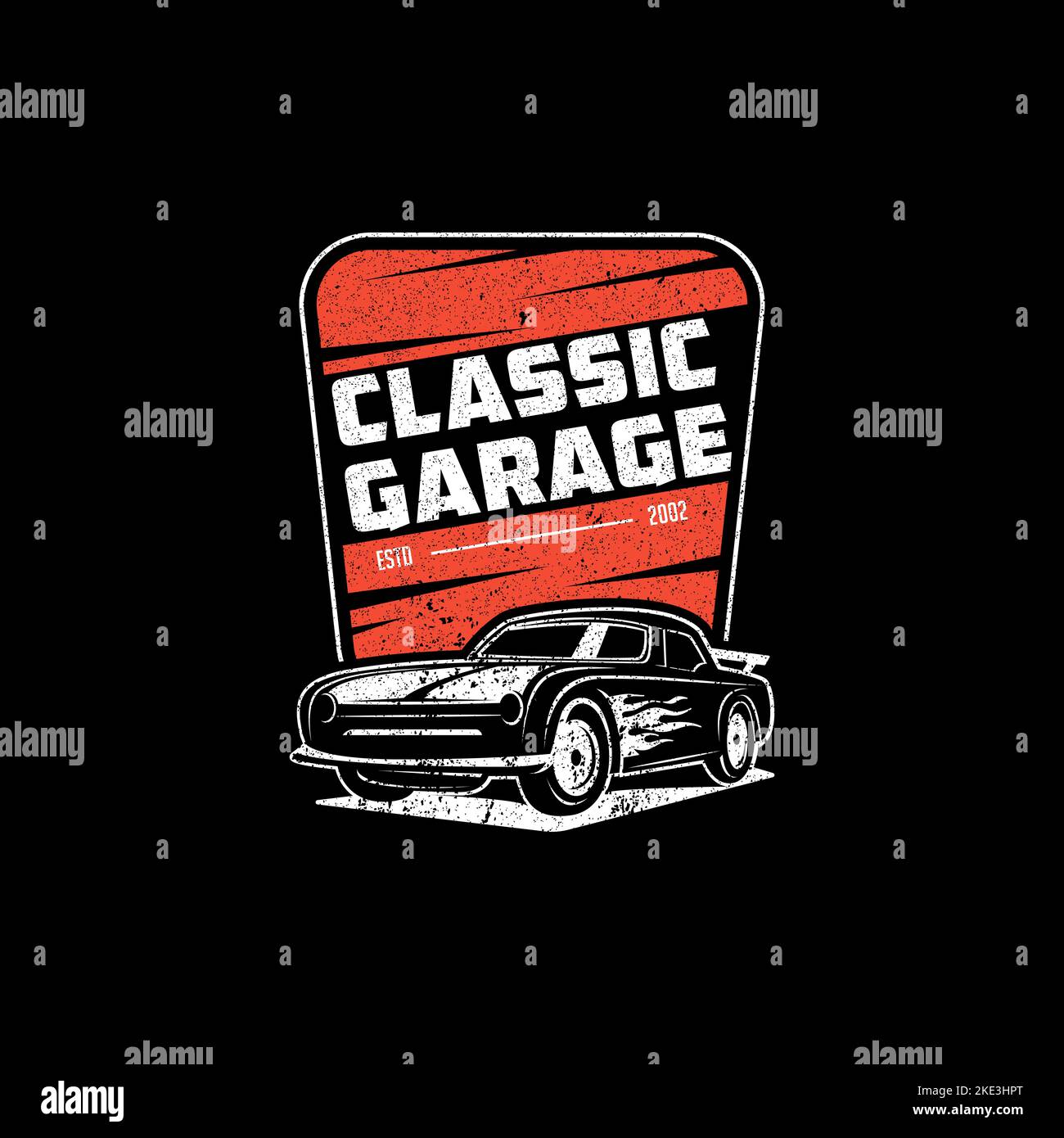 Classic Automotive Garage Logo vettore, riparazione auto e modifica modello logo con stile rustico, vintage, retrò Illustrazione Vettoriale