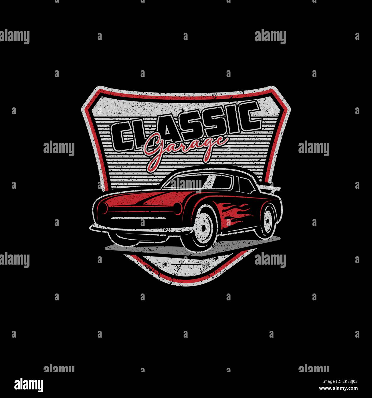 Classico Garage Rustic Logo scudo, auto riparazione modifica modello logo con rustico, vintage, stile retrò Illustrazione Vettoriale