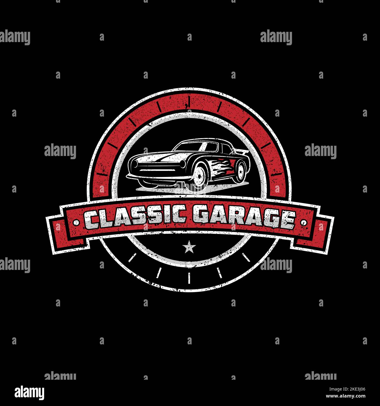 Classic Garage riparazione Logo vettore, automotive modifica modello logo con stile rustico, vintage, retrò Illustrazione Vettoriale