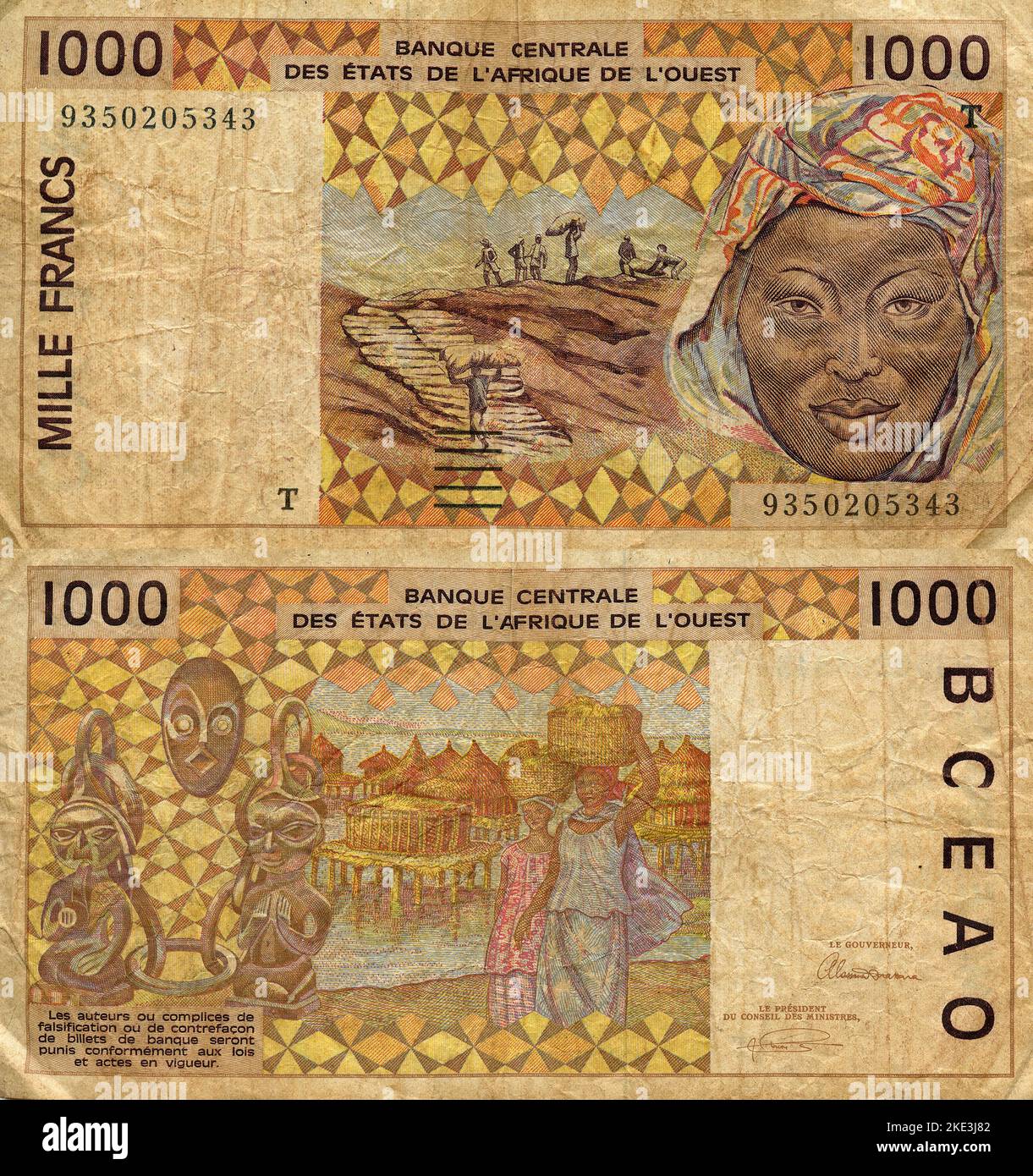 Banca centrale degli Stati dell'Africa occidentale banconota da 1000 franchi, Benin 2002 Foto Stock