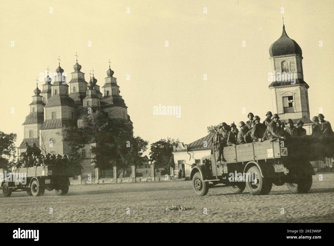 L'arrivo delle truppe dell'esercito italiano sul fronte russo, Russia 1942 Foto Stock