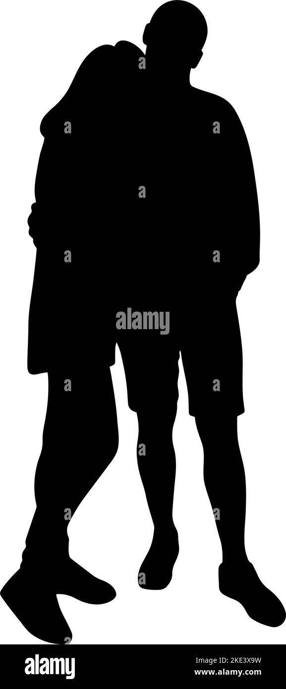 Uomo e donna che abbraccia isolato silhouette sfondo bianco Illustrazione Vettoriale