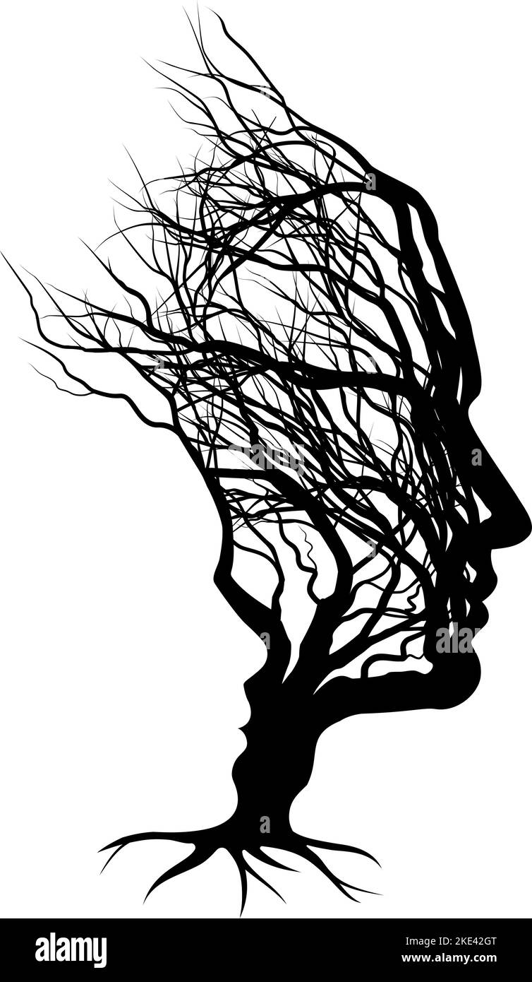 Illusione ottica Father Man e Child Tree Faces Illustrazione Vettoriale