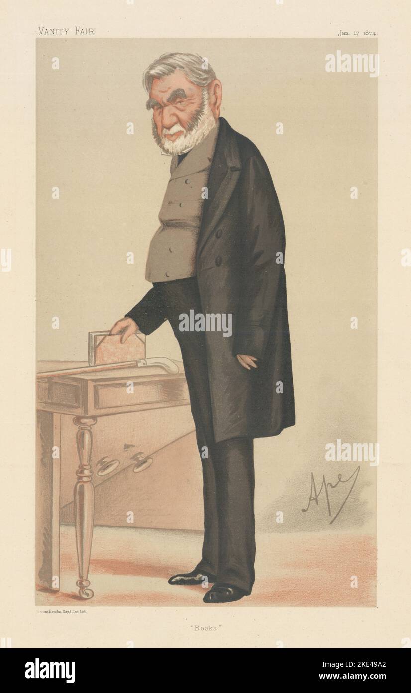 VANITY FAIR SPY CARTOON Sir Anthony Panzi 'Books' British Librarian 1874 Foto Stock