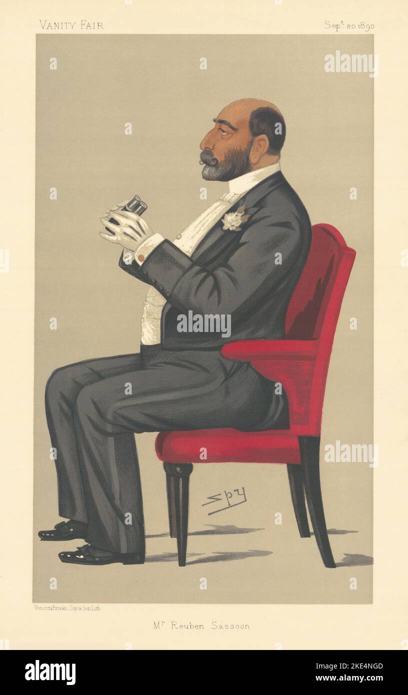 VANITÀ BELLA SPIA CARTONE Reuben David Sassoon. Commerciante di oppio. Occhiali da opera 1890 Foto Stock