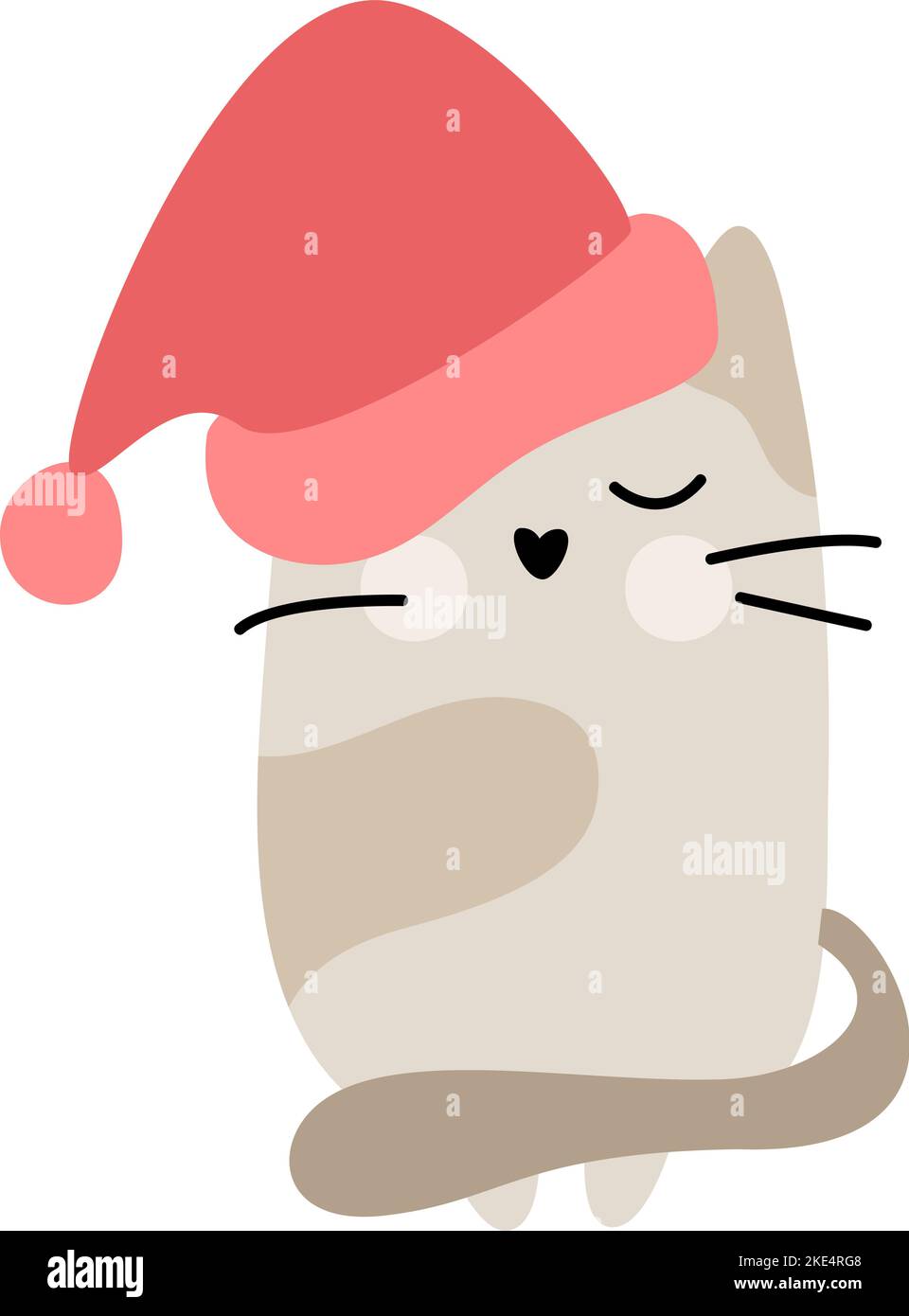 Carino bambino Natale cartone animato vettore inverno gatto in cappello rosso. Doodle in stile scandinavo per il nuovo anno. Risorsa grafica per contenuto grafico, adesivo per banner Illustrazione Vettoriale