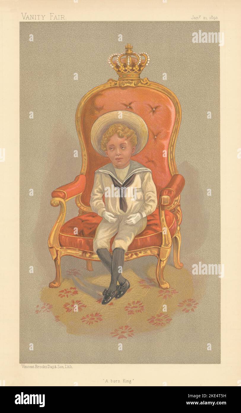 VANITÀ FAIR SPIA CARTONE ALPHONSO VIII, il re di Spagna 'Un re nato' 1893 Foto Stock