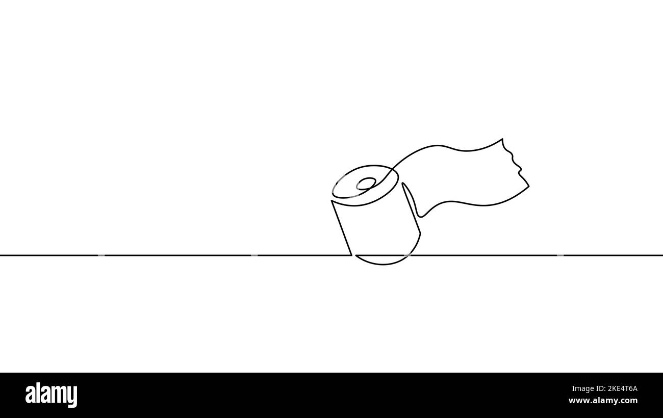 Carta igienica una linea continua art. Line Art nero doodle inchiostro grafico. Lenzuola da bagno armadio pubblico igienica rotolo vettore illustrazione Illustrazione Vettoriale