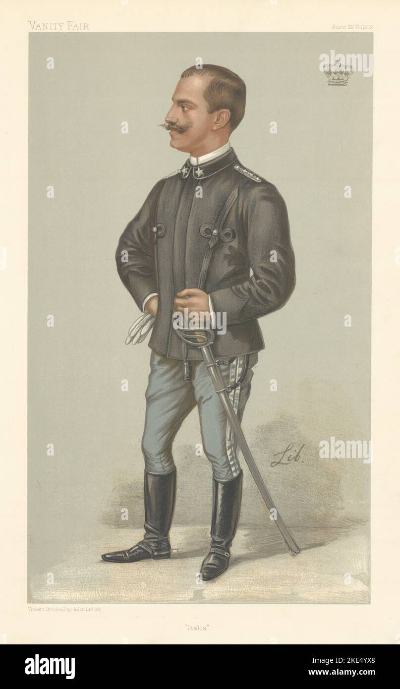 Il CARTONE ANIMATO SPIA VANITY FAIR King Victor Emanuel III "Italia". Da Lib. Italia 1902 Foto Stock