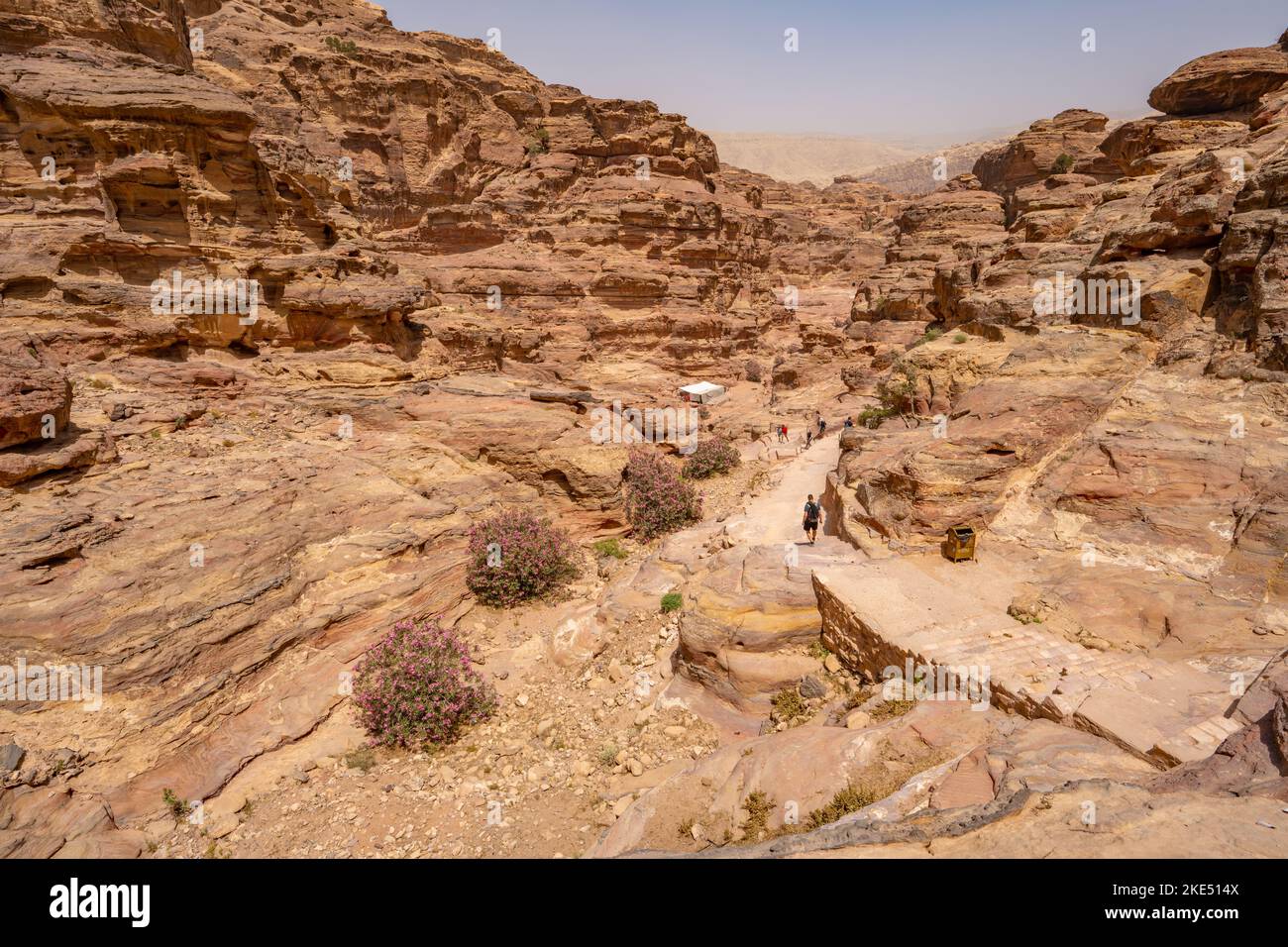 Guardando lungo il sentiero per il monastero di Petra Jordan Foto Stock