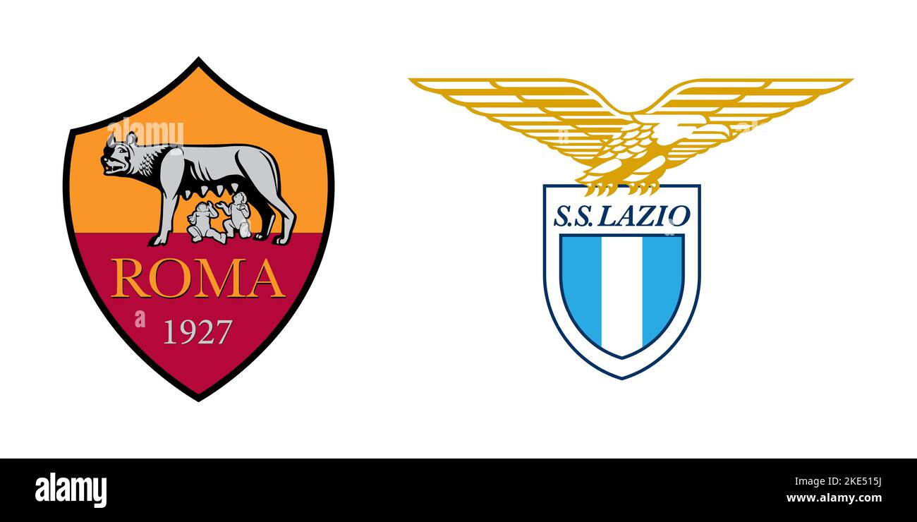 Vinnitsa, Ucraina - 14 ottobre 2022: Italia, Serie A calcio derby Roma vs Lazio. Illustrazione editoriale vettoriale Illustrazione Vettoriale