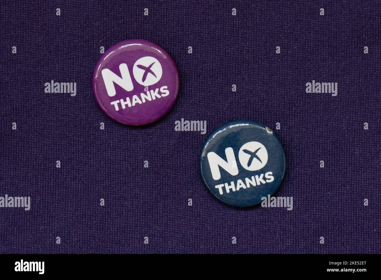Scottish Independence referendum 2014 Better Together 'No Thanks' campagna badge - Scotland UK Foto Stock