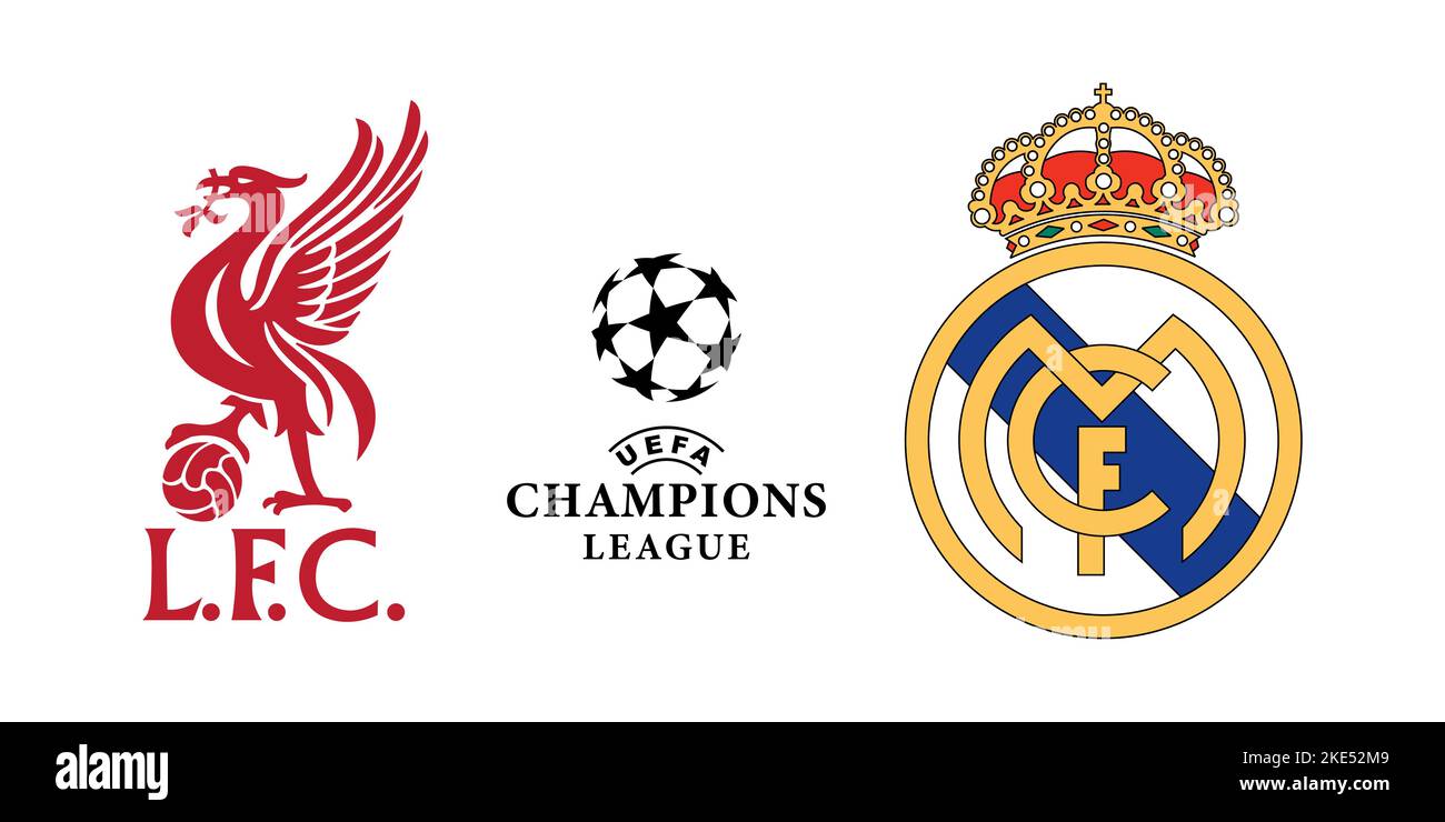 Vinnitsa, Ucraina - 08 novembre 2022: Calcio Liverpool vs Real Madrid club Icons.League di campioni. Illustrazione editoriale vettoriale Illustrazione Vettoriale