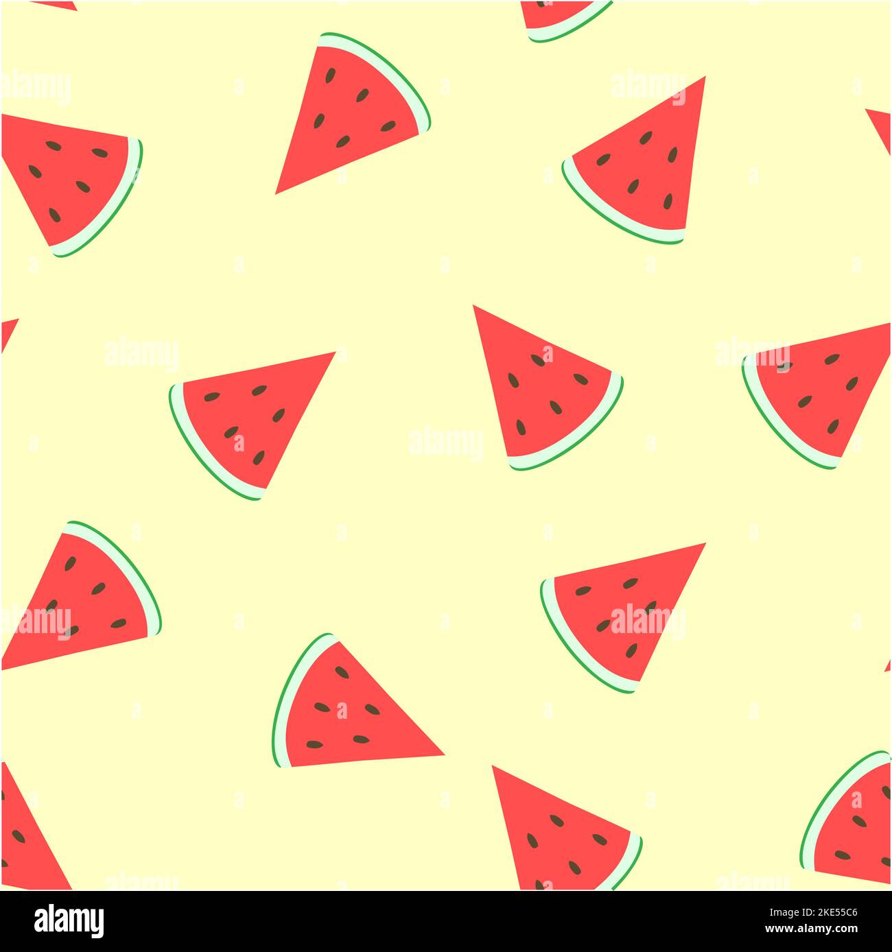 Fettine di anguria su sfondo beige. Pezzi di anguria su sfondo giallo chiaro. Ripetizione. Vettore. Illustrazione Vettoriale