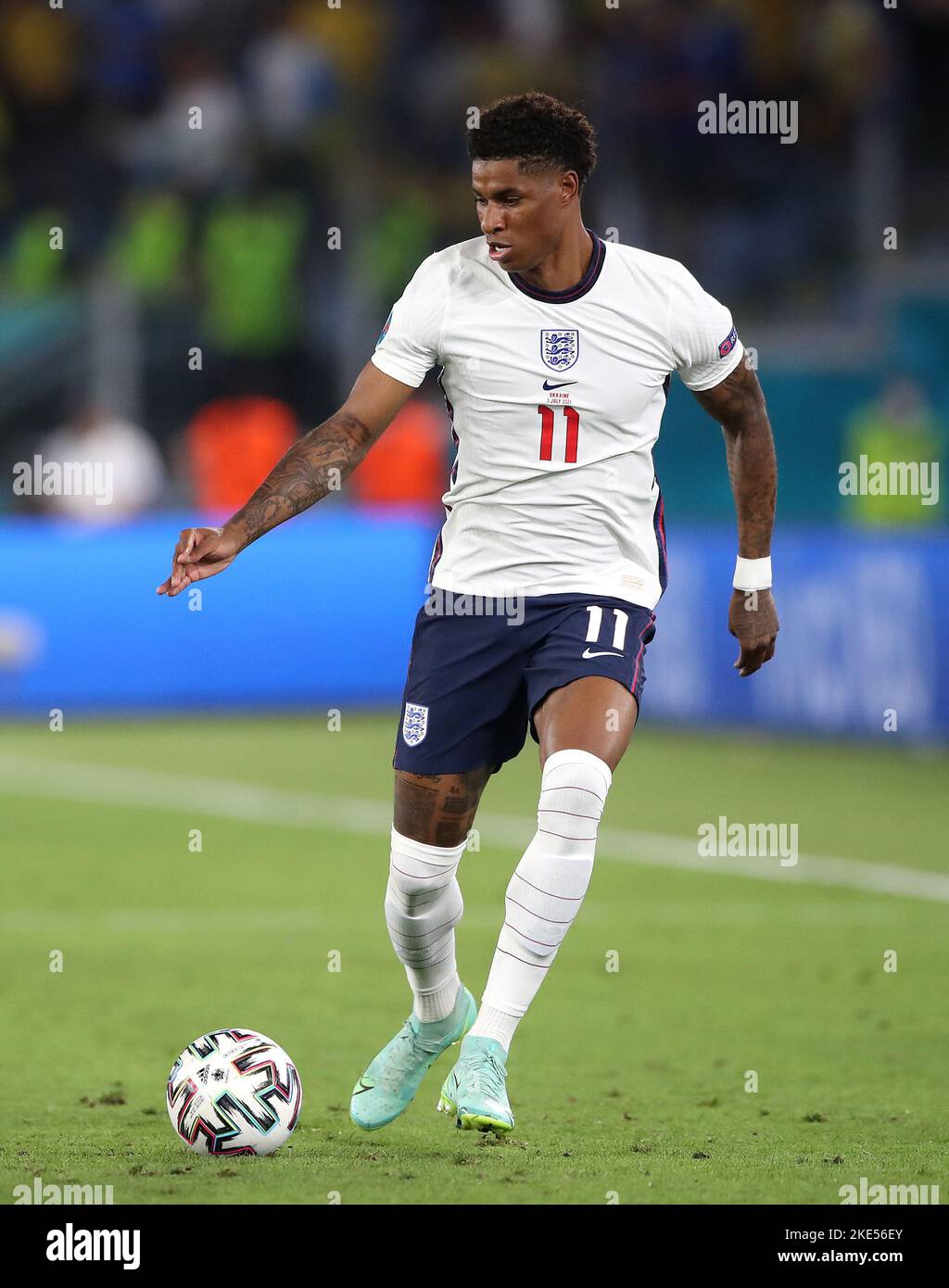 Foto del file datata 03-07-2021 di Marcus Rashford in Inghilterra. L'Inghilterra ha nominato la loro squadra per la Coppa del mondo 2022. Con 11 giorni di tempo prima che i tre Lions abbiano dato il via alla loro campagna di Gruppo B contro l'Iran, l'ex difensore ha confermato il gruppo di 26 persone che si reporterà nel Golfo la prossima settimana. Data di emissione: Giovedì 10 novembre 2022. Foto Stock