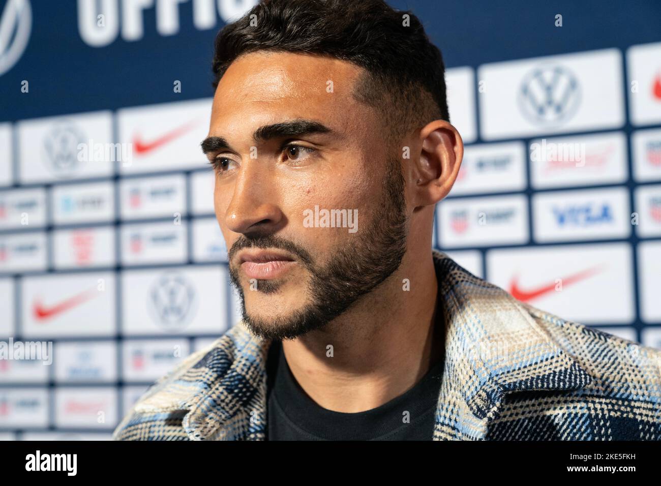 Cristian Roldan partecipa alla rivelante squadra nazionale degli uomini forti 26 che parteciperà alla Coppa del mondo a Brooklyn Steel il 8 novembre 2022. Foto Stock