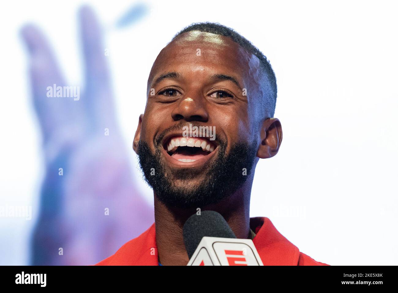 New York, New York, Stati Uniti. 9th Nov 2022. Kellyn Acosta partecipa alla gara rivelando che la squadra nazionale degli uomini forti 26 parteciperà alla Coppa del mondo a Brooklyn Steel (Credit Image: © Lev Radin/Pacific Press via ZUMA Press Wire) Foto Stock