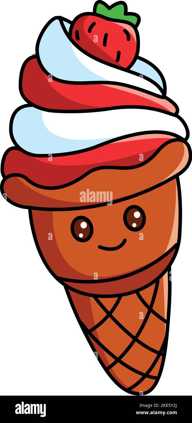 Un'illustrazione digitale di un carino cartoon fragola icecream carattere isolato su uno sfondo bianco Illustrazione Vettoriale