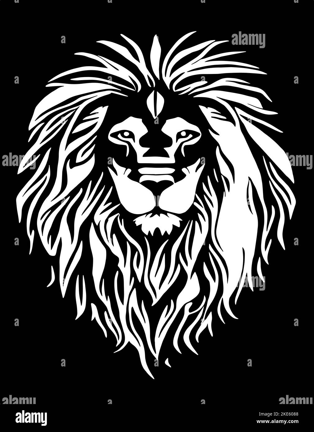 logo lion head illustrator design. grande vettore logo gatto in bianco e nero. Foto Stock